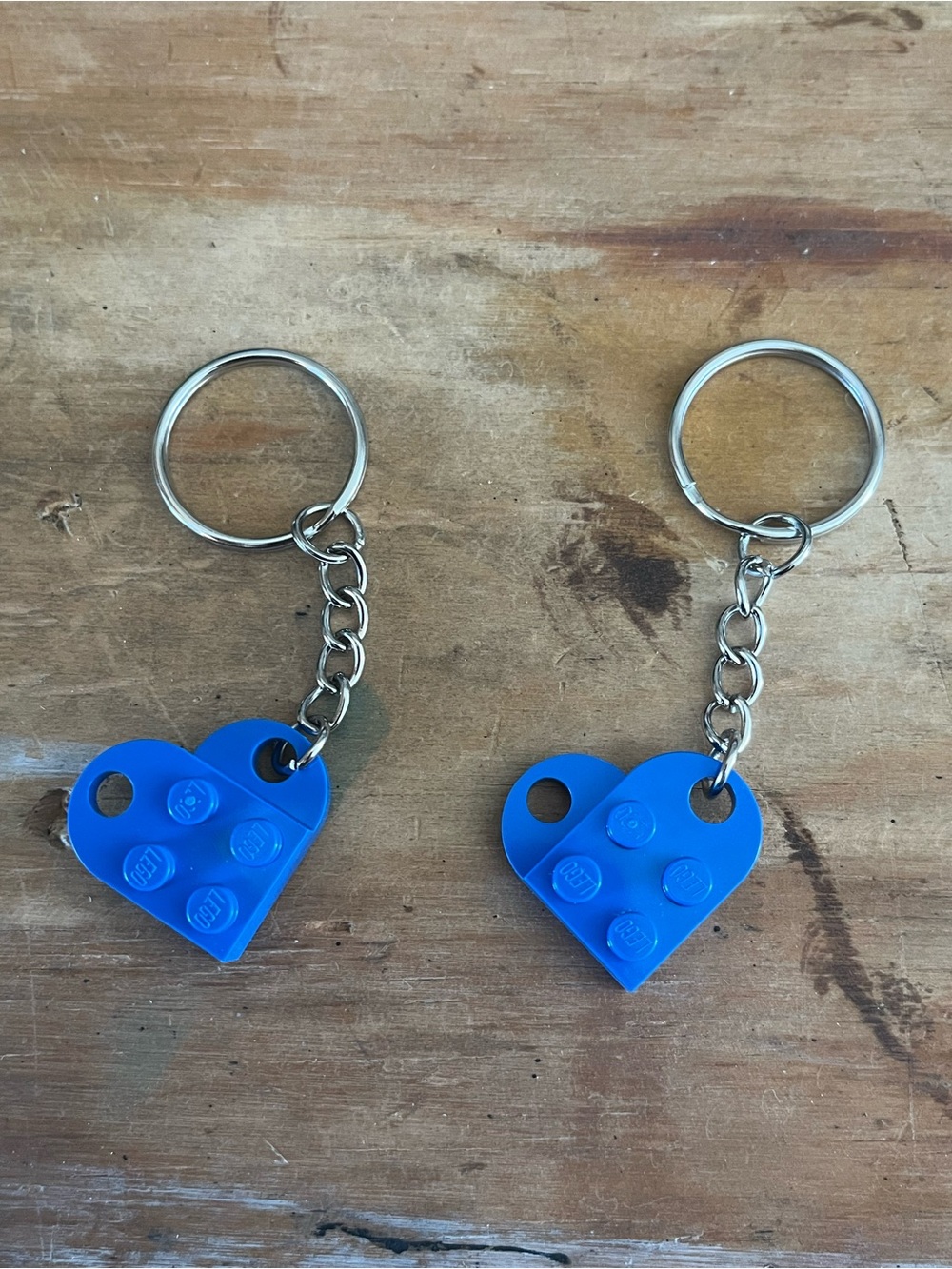 Lego Blue Heart Brick Keychains (Pair)